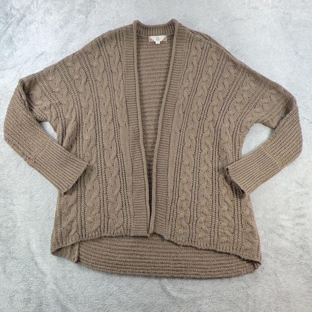 PINK ROSE Women's Cardigan L Brown Oversized Open Front Knit Long Sleeve Sweater